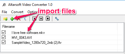 Добавление файлов в Altarsoft Video Converter через кнопку с плюсом
