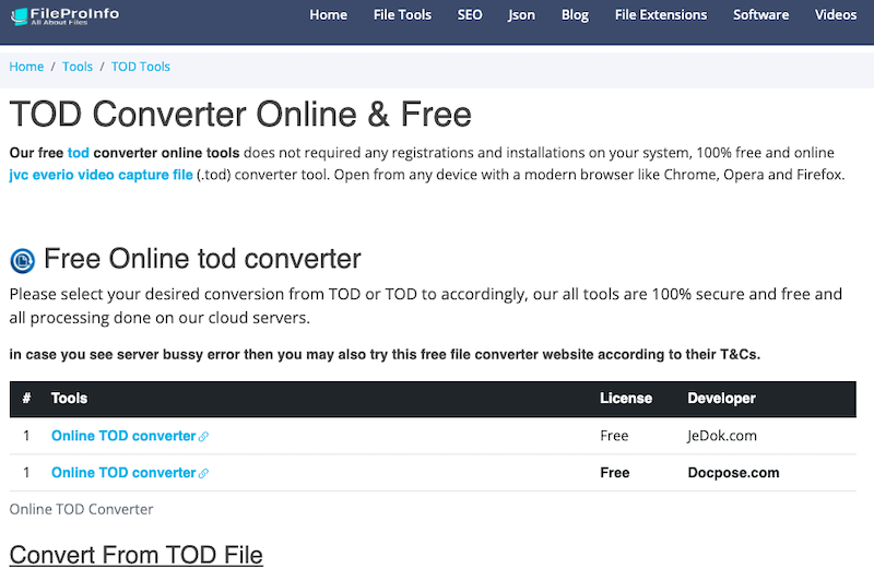 Интерфейс FileProInfo для TOD