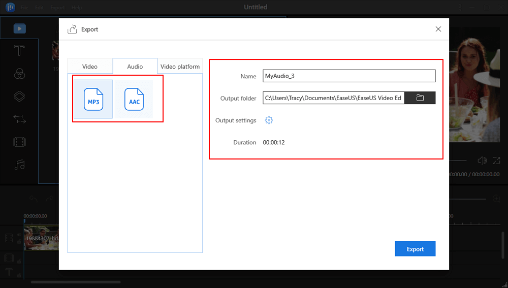 EaseUS Video Editor: экспорт проекта в аудиоформат