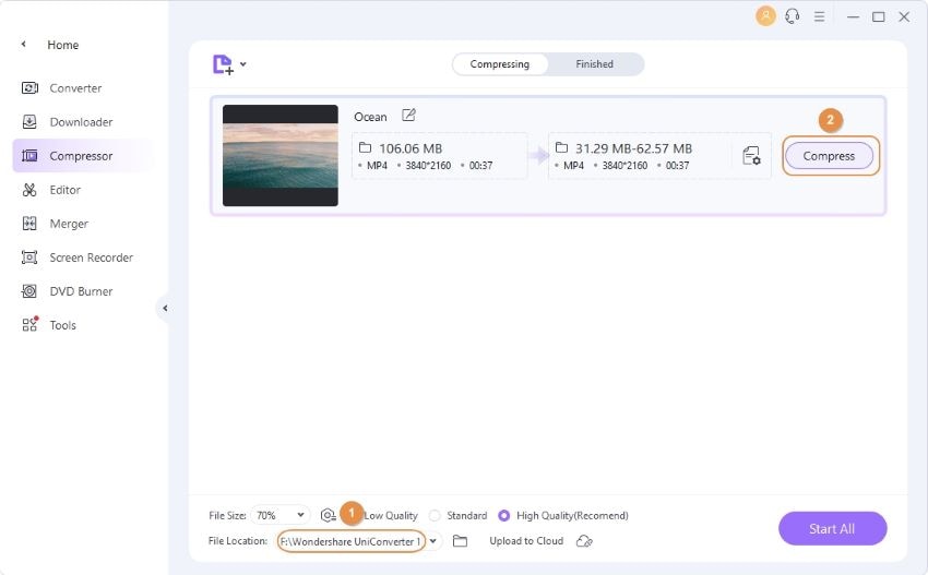 Запуск сжатия WebM в UniConverter