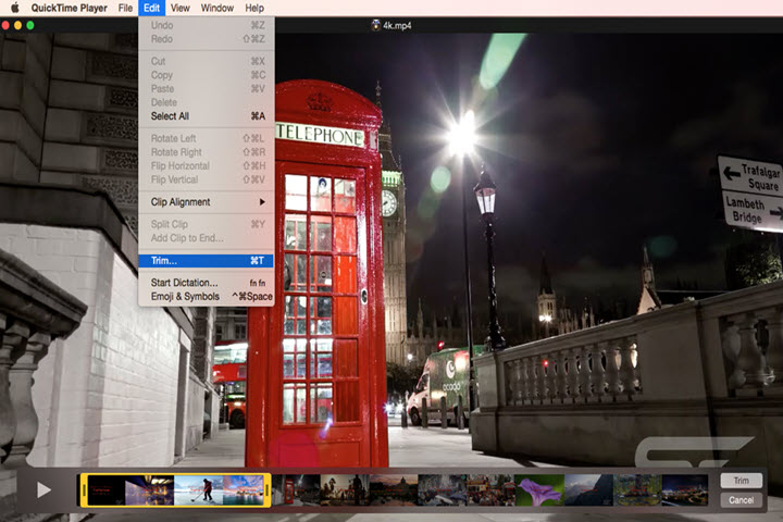 Жёлтая рамка обрезки в QuickTime Player