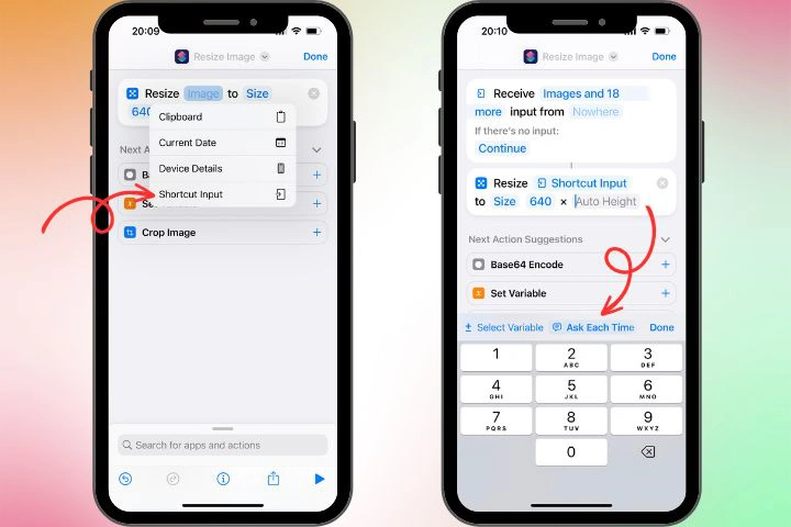 Настройка ширины изображения и Shortcut Input в Shortcuts