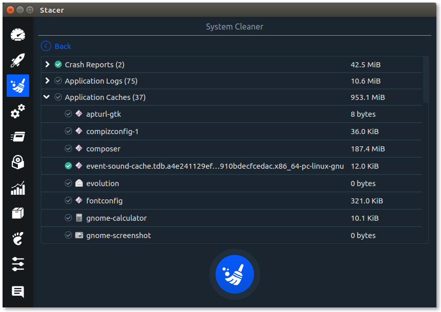 Результаты поиска в System Cleaner