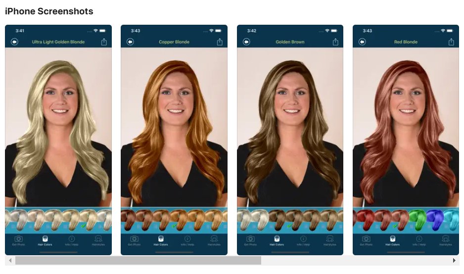 Интерфейс Hair Color Studio для примерки или изменения цвета волос