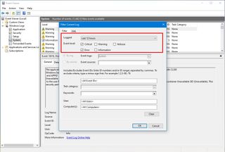 Отфильтрованные системные события Windows 10
