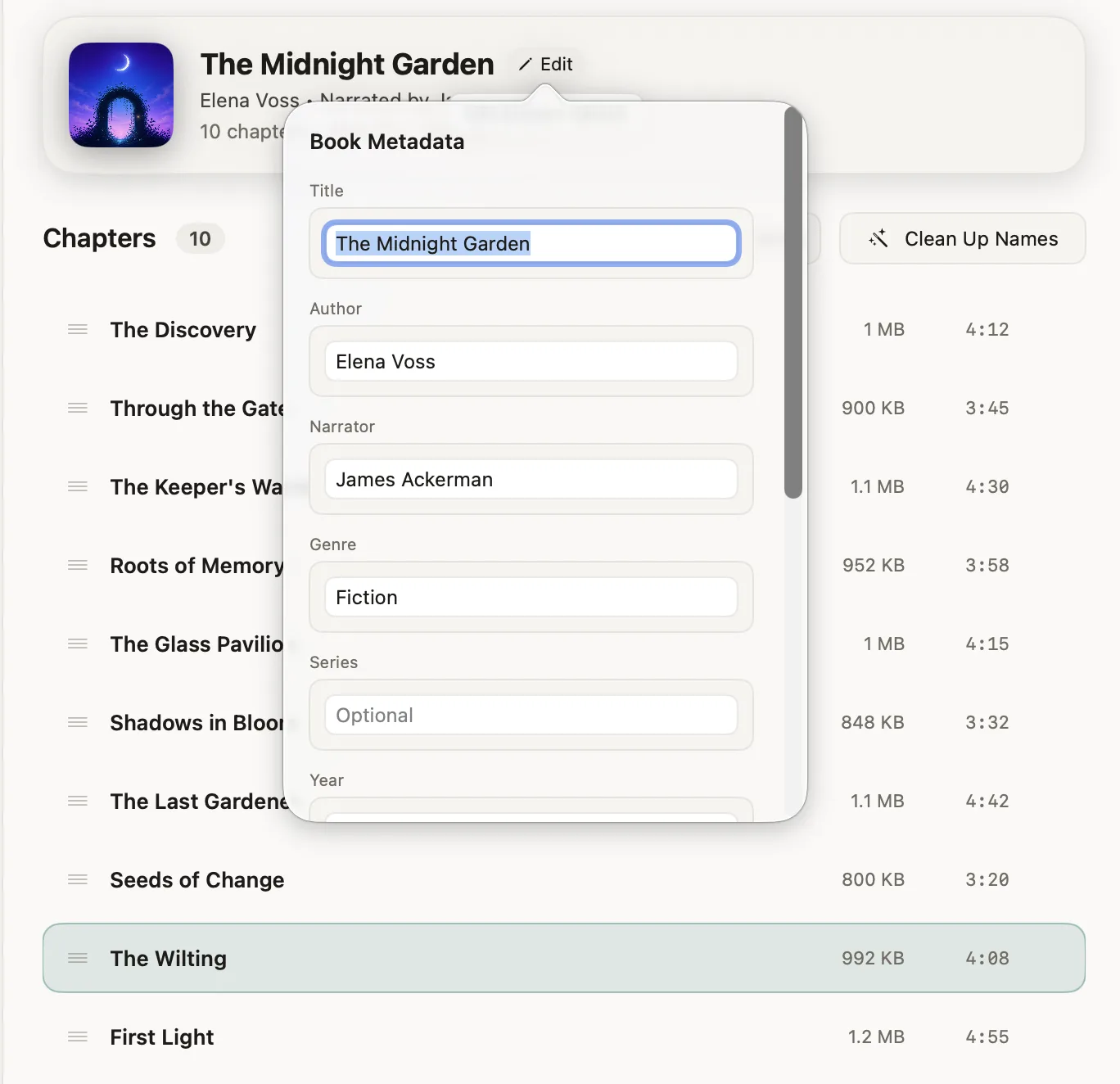 Редактирование метаданных аудиокниги в Audiobook Binder Pro