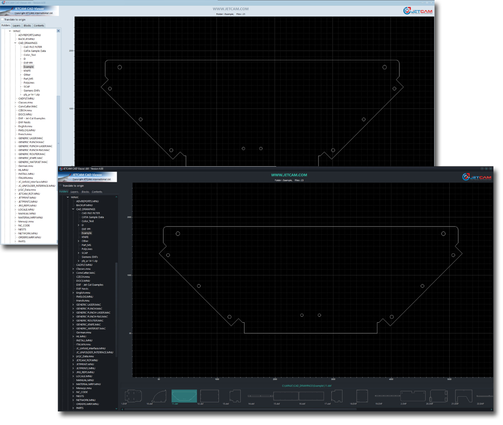 JETCAM CAD Viewer в светлой и тёмной теме