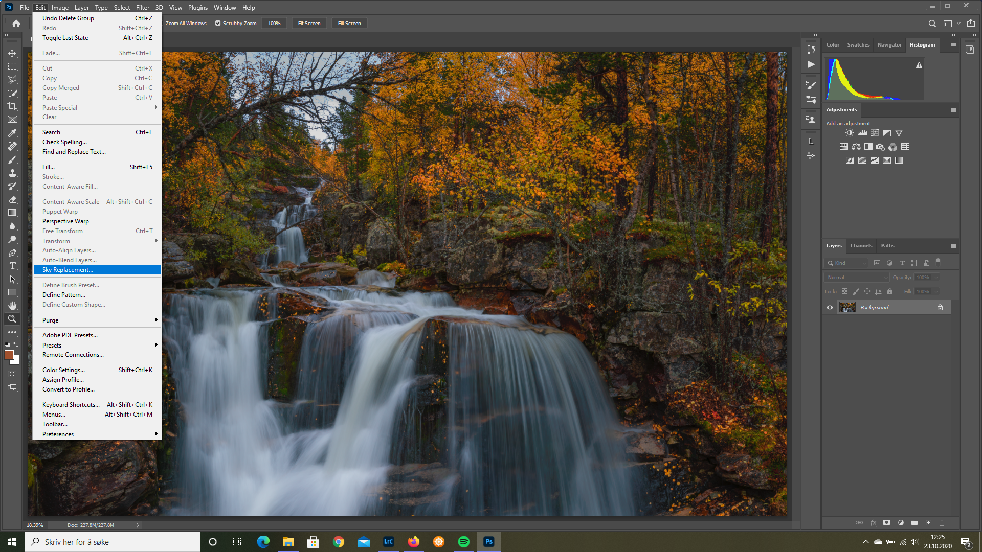 Настройки края автоматической замены неба в Photoshop