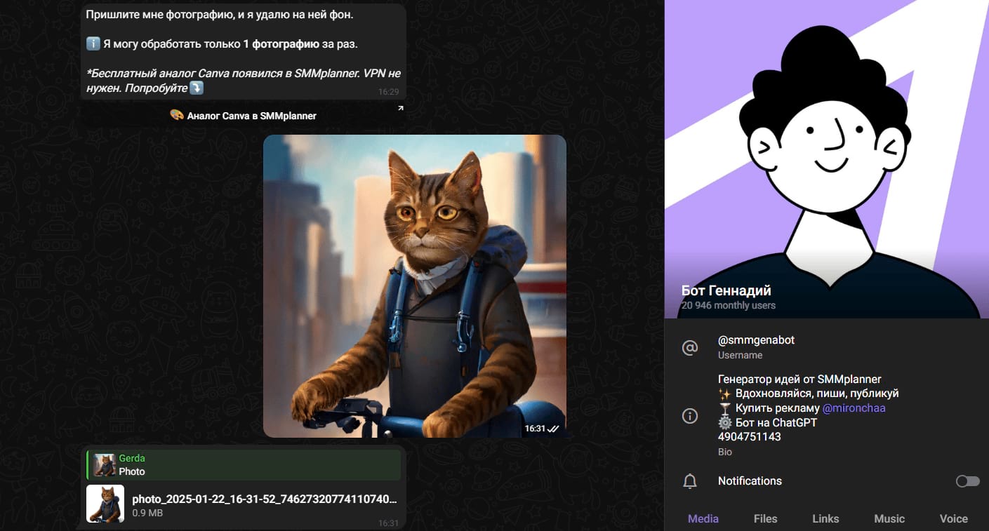 Telegram-бот Геннадий: результат с удалённым задним планом