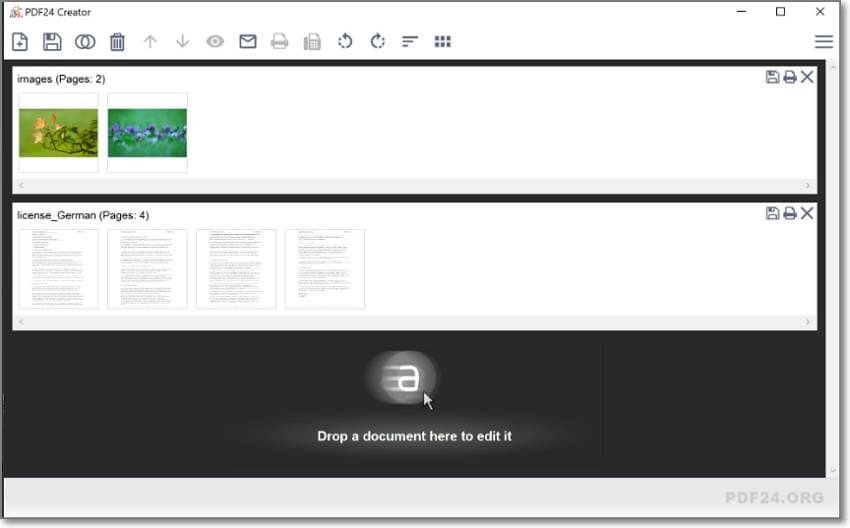 Интерфейс PDF24 Creator для сборки и преобразования PDF
