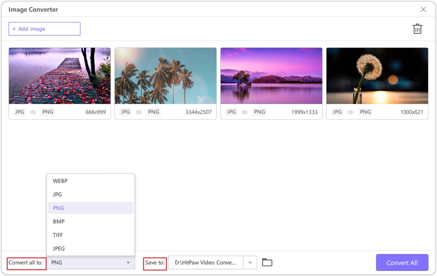 Выбор формата JPG и запуск Convert All в HitPaw Univd