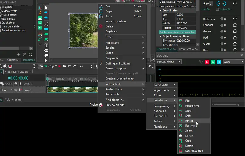 Инструменты Rotate в VSDC Free Video Editor