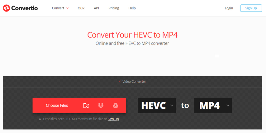 Преобразование HEVC в Convertio