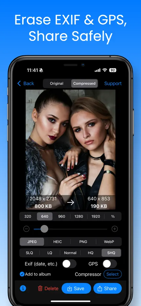 Сравнение исходной и сжатой фотографии в Easy Photo Compressor