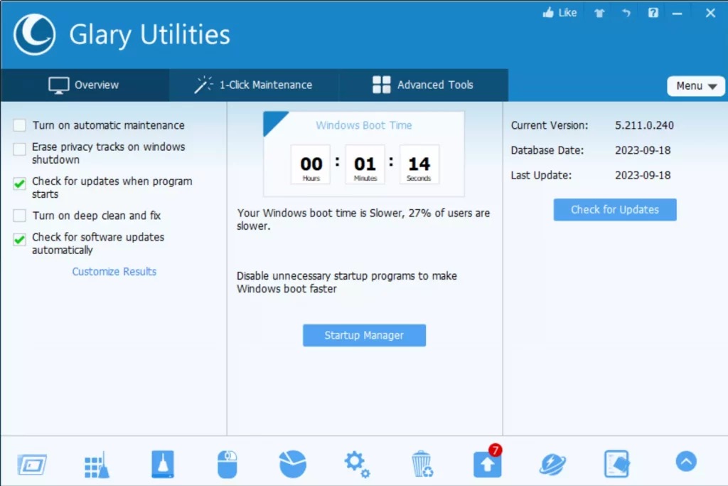 Главное окно Glary Utilities