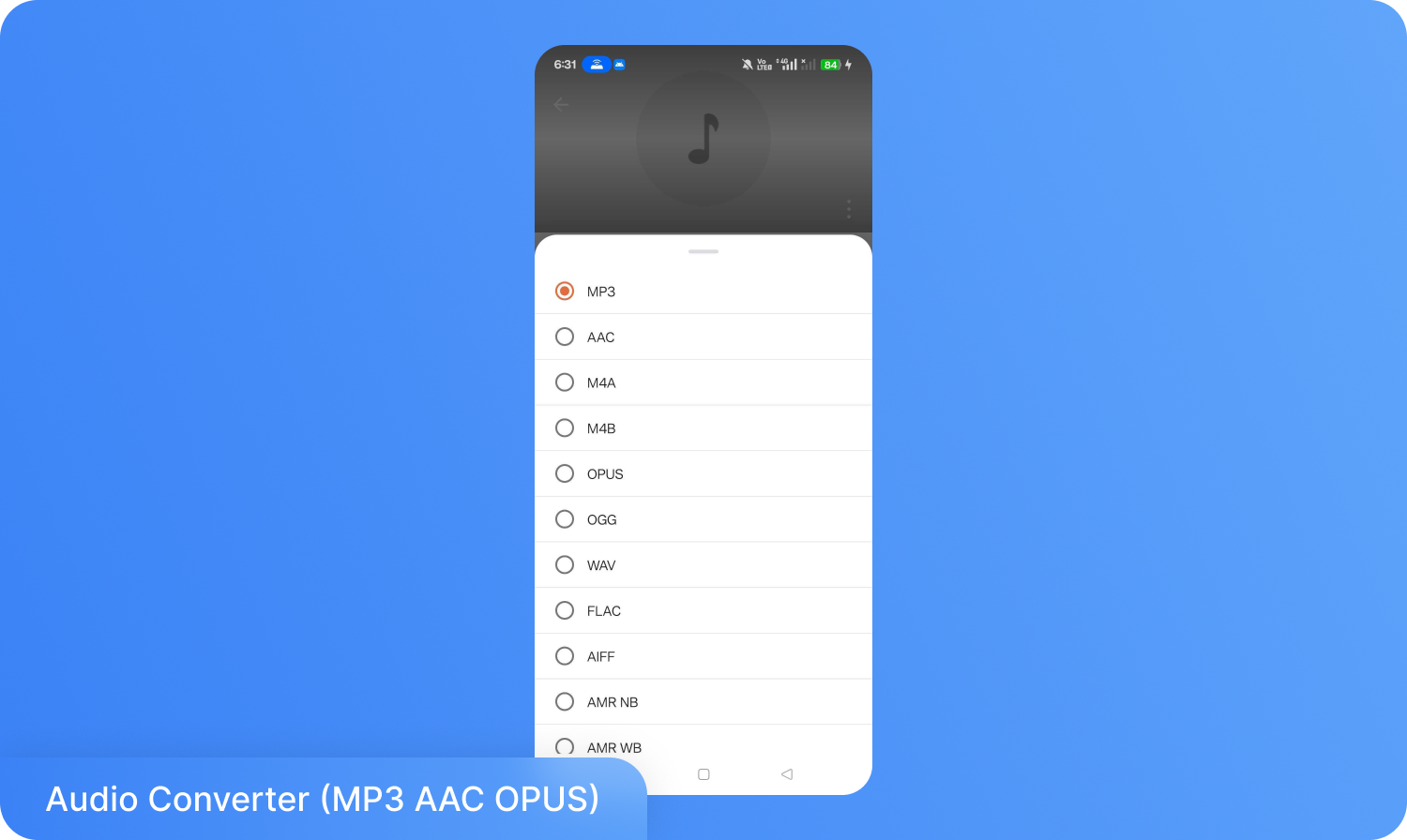 Выбор MP3 в Audio Converter от Bdroid Team
