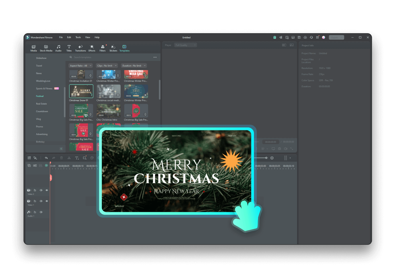 Filmora: новогодний проект и праздничные ресурсы