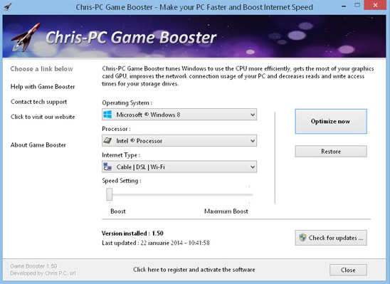 Интерфейс Chris-PC Game Booster