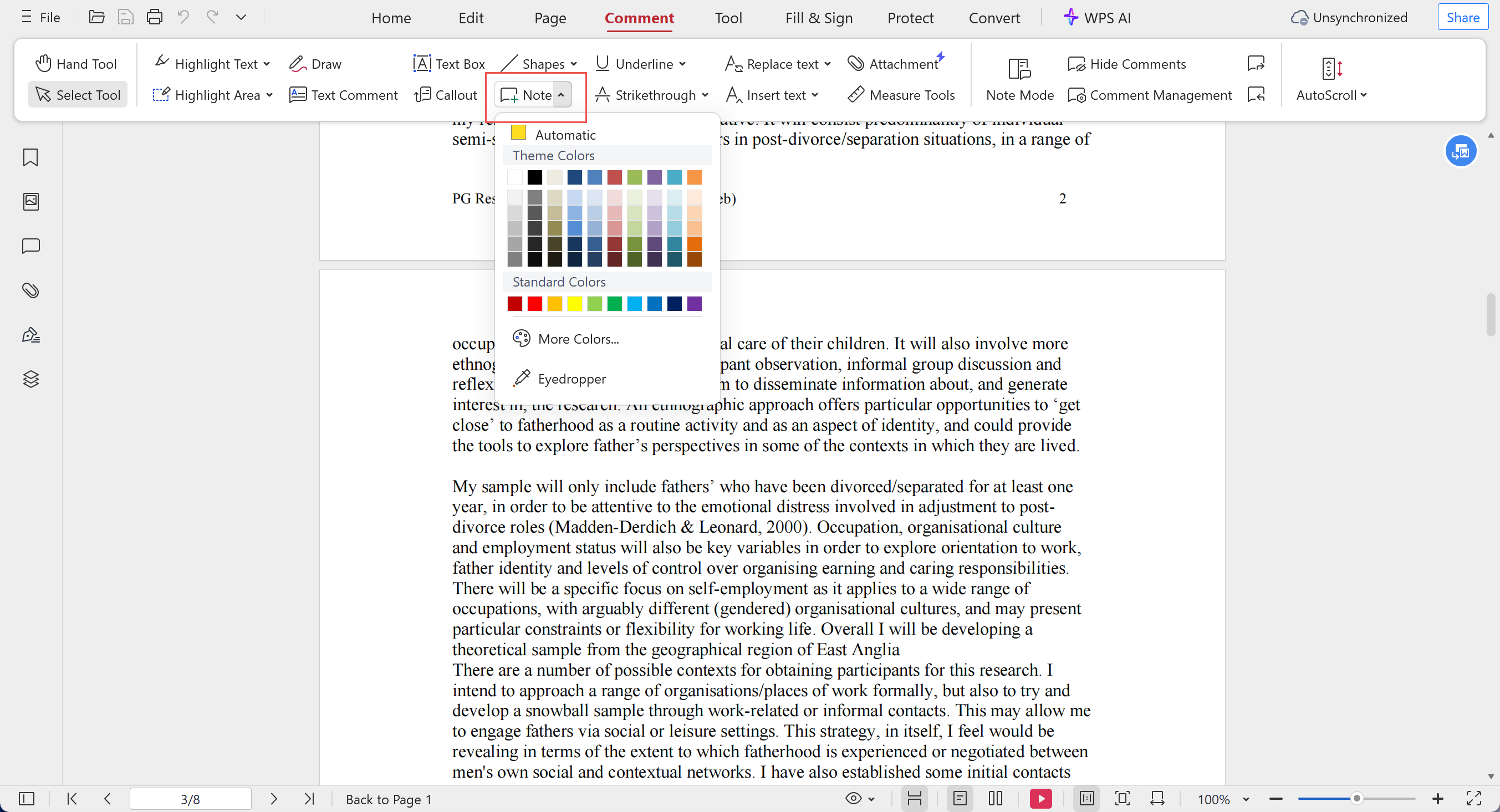 Включение заметок в WPS Office