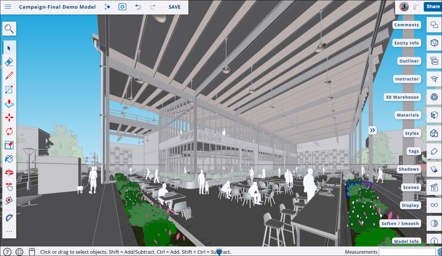 Интерфейс SketchUp for Web с моделью в браузере