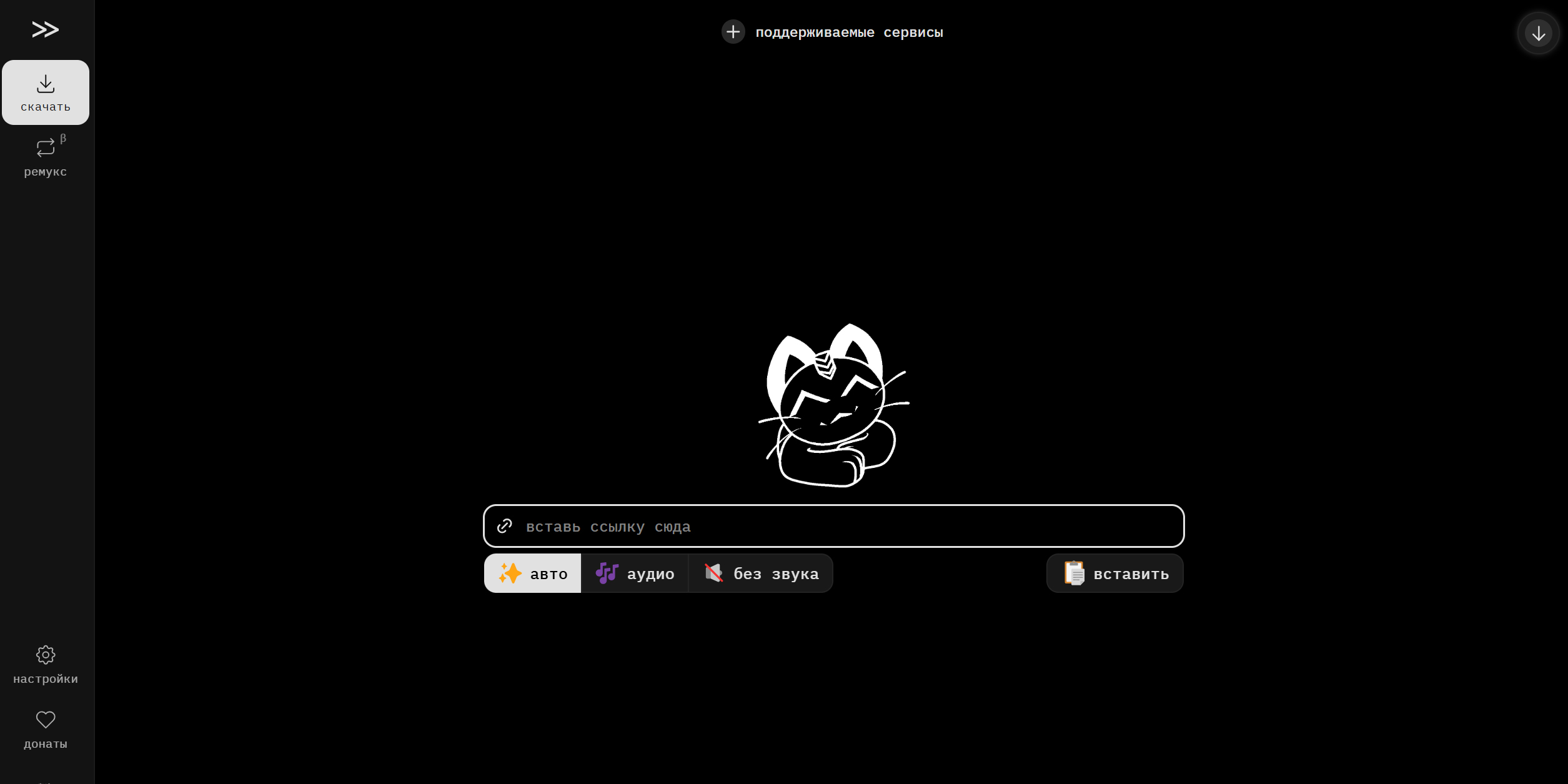 Поле ссылки и параметры Cobalt для сохранения видео