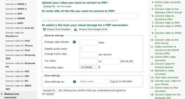 Интерфейс Online-Convert для PSP