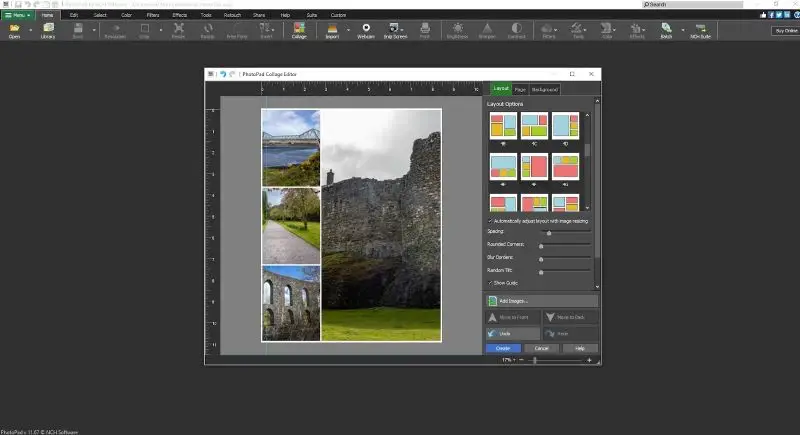 Интерфейс PhotoPad при создании фотоколлажа