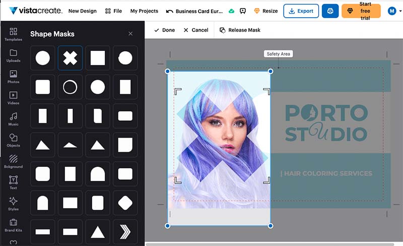 Панель Shape Masks в VistaCreate