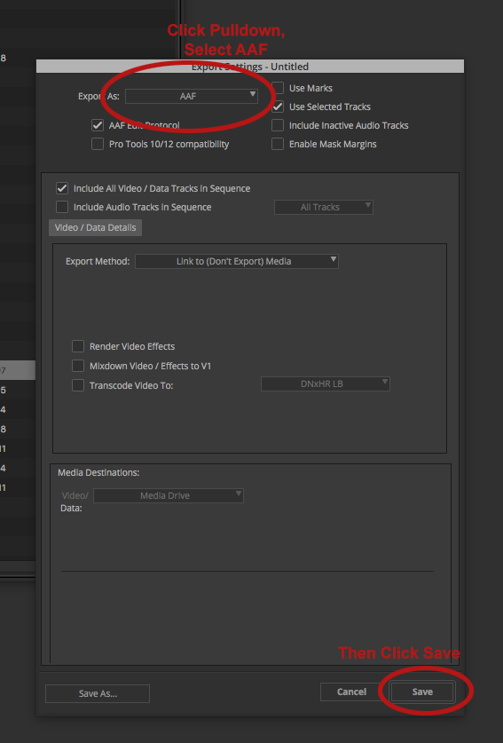 AAF Export Settings в Avid Media Composer