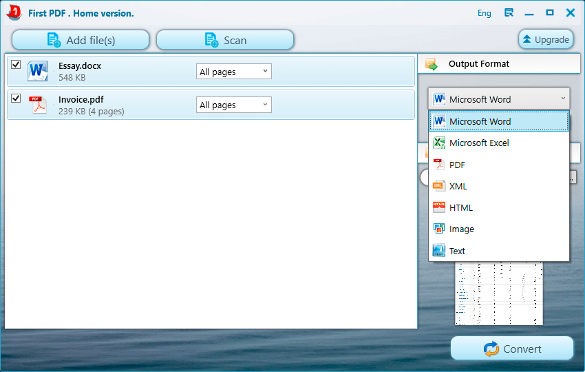 Главное окно First PDF Converter
