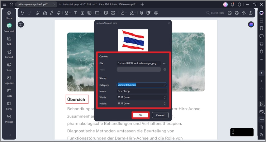 Команда создания пользовательского штампа в PDFelement