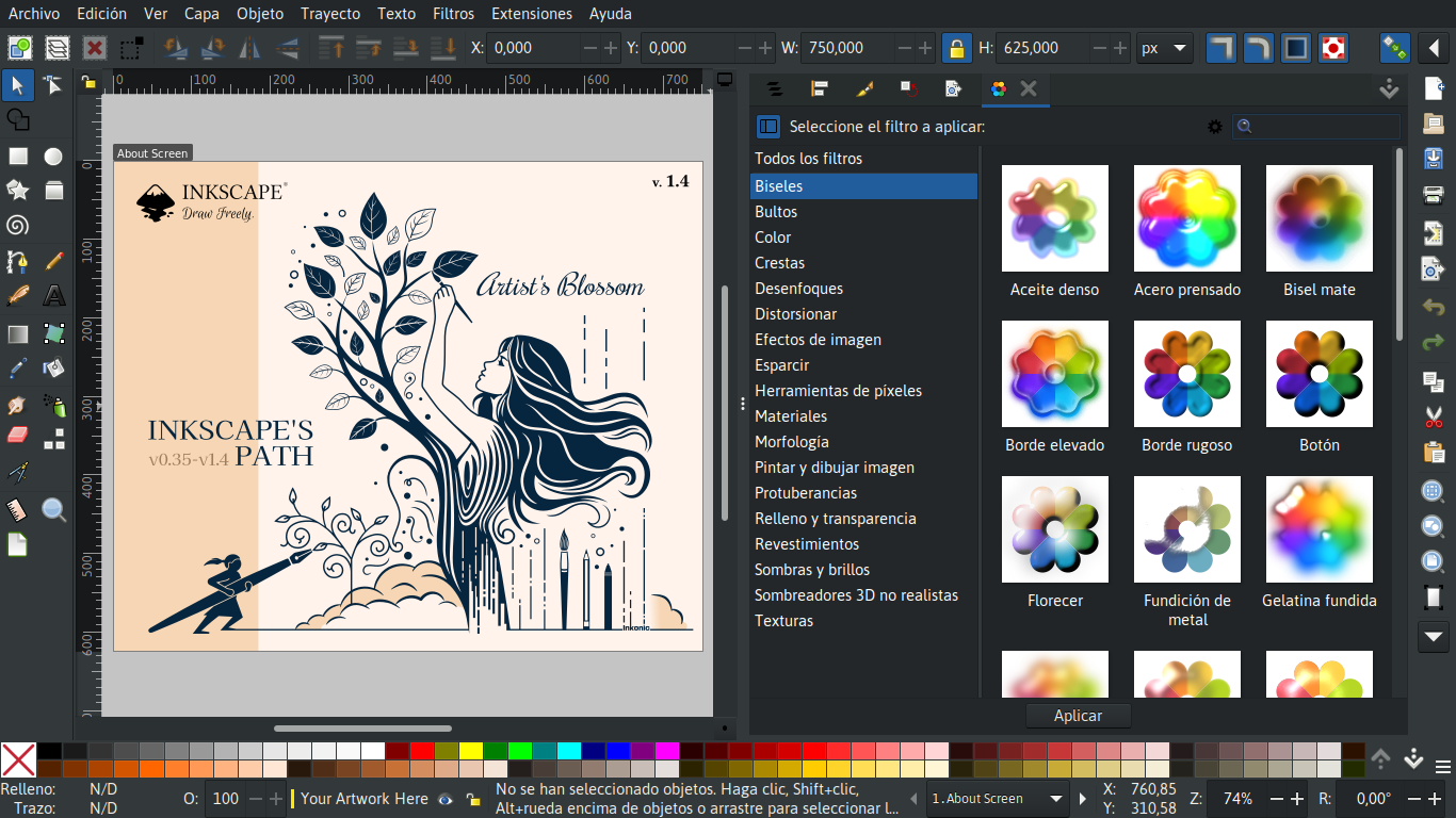 Интерфейс Inkscape с рабочим холстом и панелями инструментов