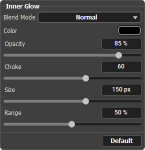 Настройки Inner Glow в AliveColors для тёмной рамки