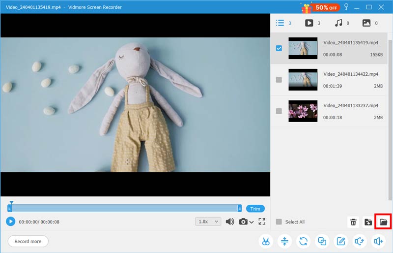 Предварительный просмотр и сохранение в Vidmore Screen Recorder