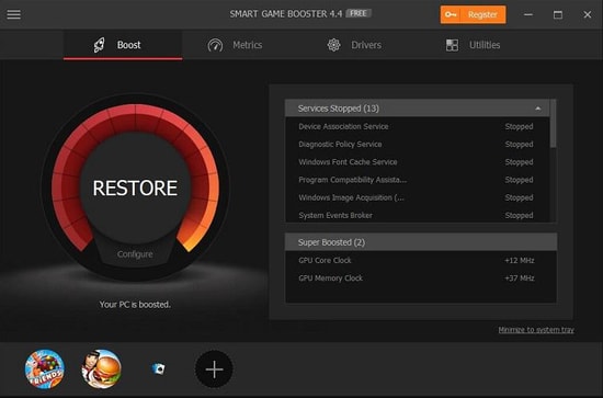 Панель ускорения и мониторинга Smart Game Booster