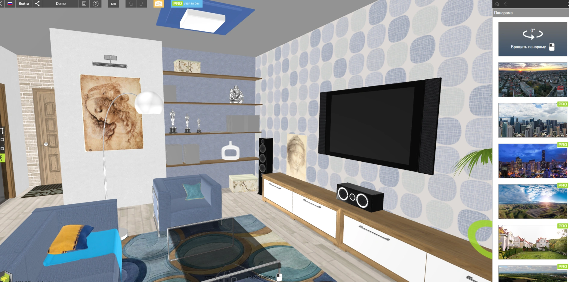 Интерфейс Roomtodo с планом помещения и трехмерным режимом