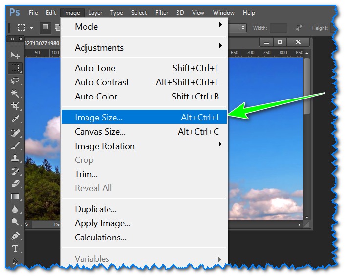 Команда Image Size для изменения разрешения в Photoshop