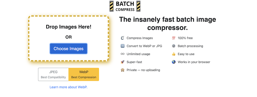 Интерфейс Batch Compress для сжатия или изменения размера изображения