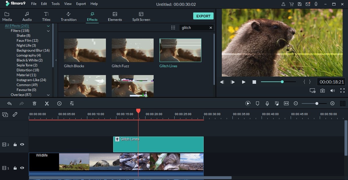 Выбор и применение глитч-эффекта в Wondershare Filmora