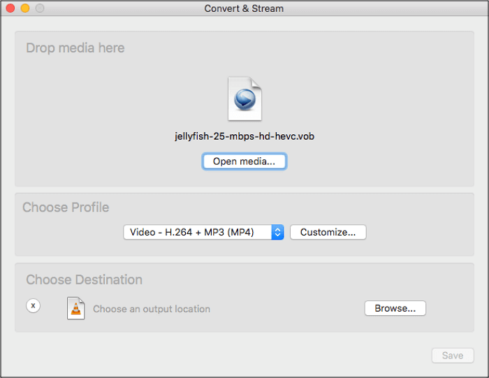 Окно Convert and Stream в VLC