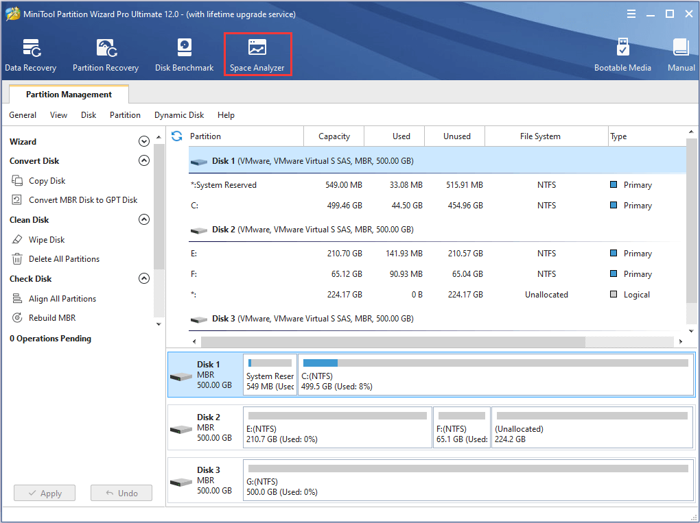 Запуск Space Analyzer в MiniTool Partition Wizard