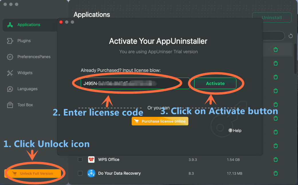 Окно активации DoYourData AppUninser с кнопкой Activate