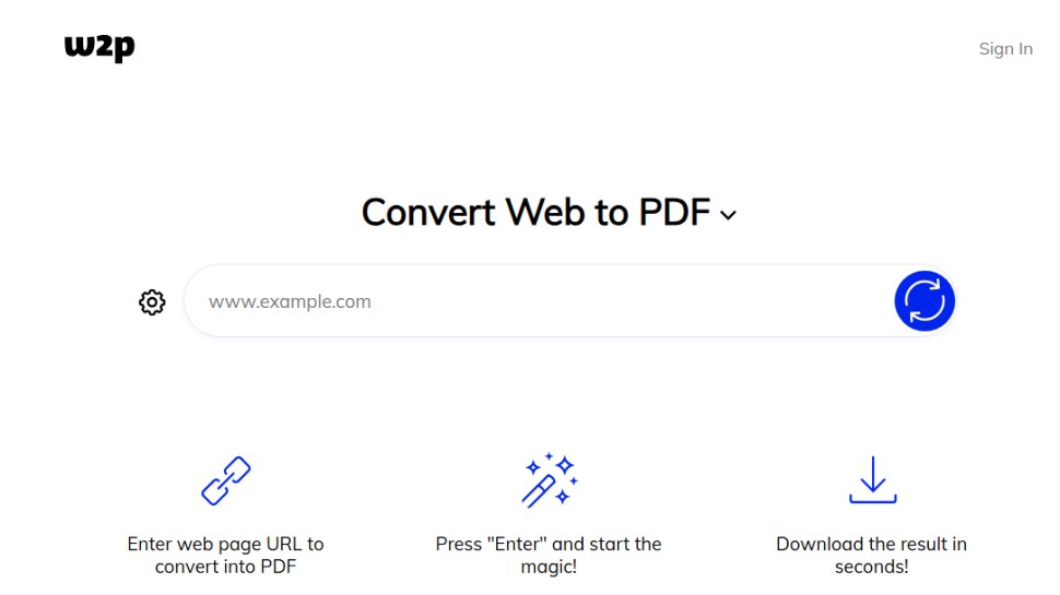 Интерфейс Web2PDF для преобразования веб-страницы по URL в PDF