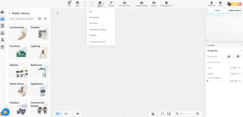 Интерфейс Coohom для трехмерной планировки