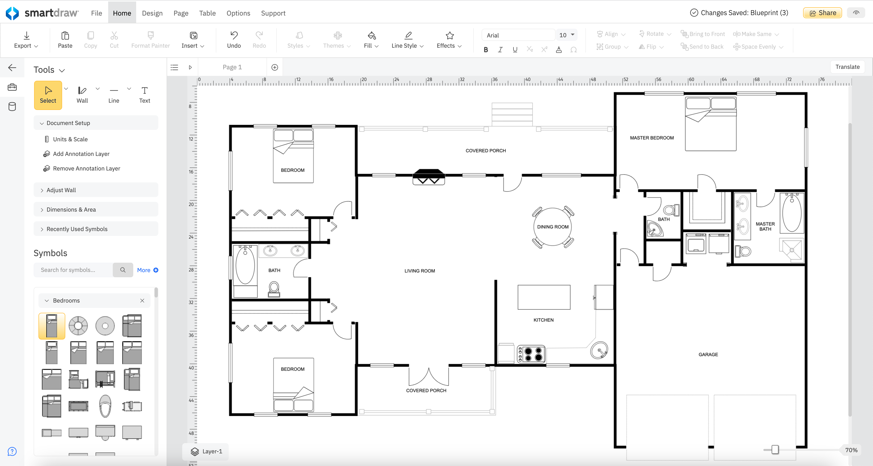 Интерфейс SmartDraw с планом помещения и гаражной зоной