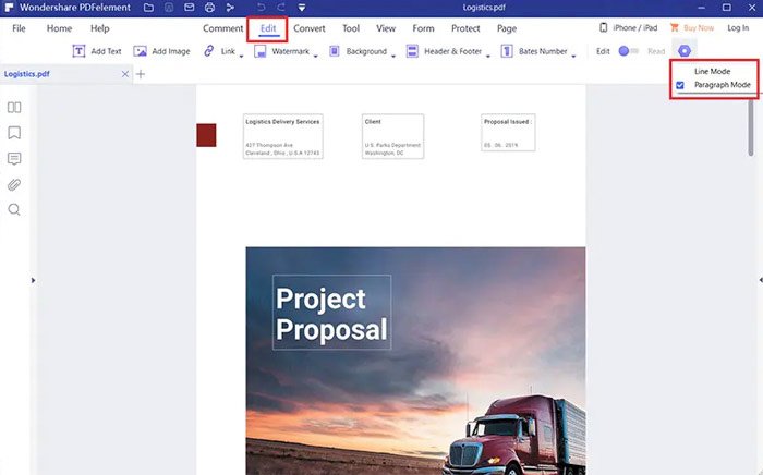Переход в режим редактирования PDFelement