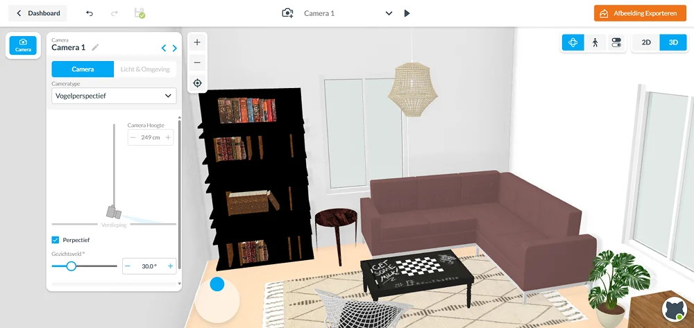 Интерфейс Floorplanner с планом помещения и каталогом объектов