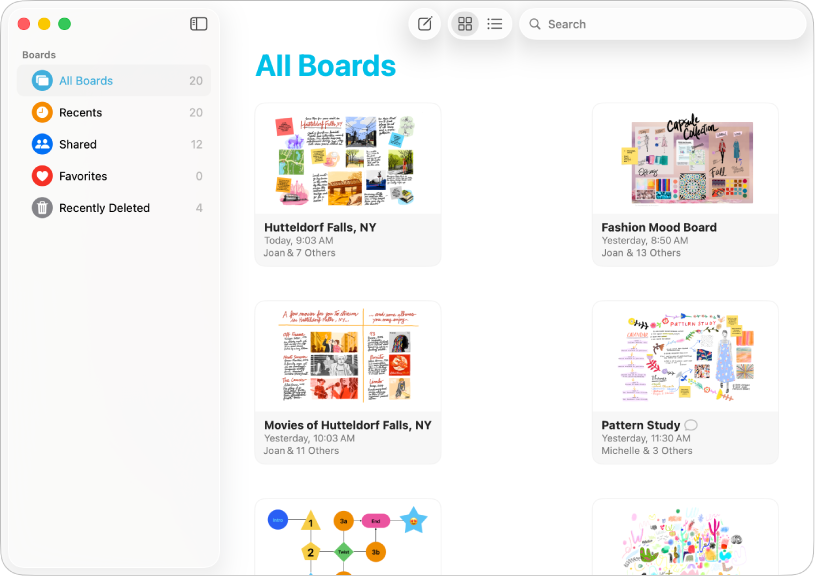 Окно All Boards в Freeform на Mac