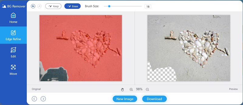 Редактирование области фона в Aiseesoft Free Background Remover Online