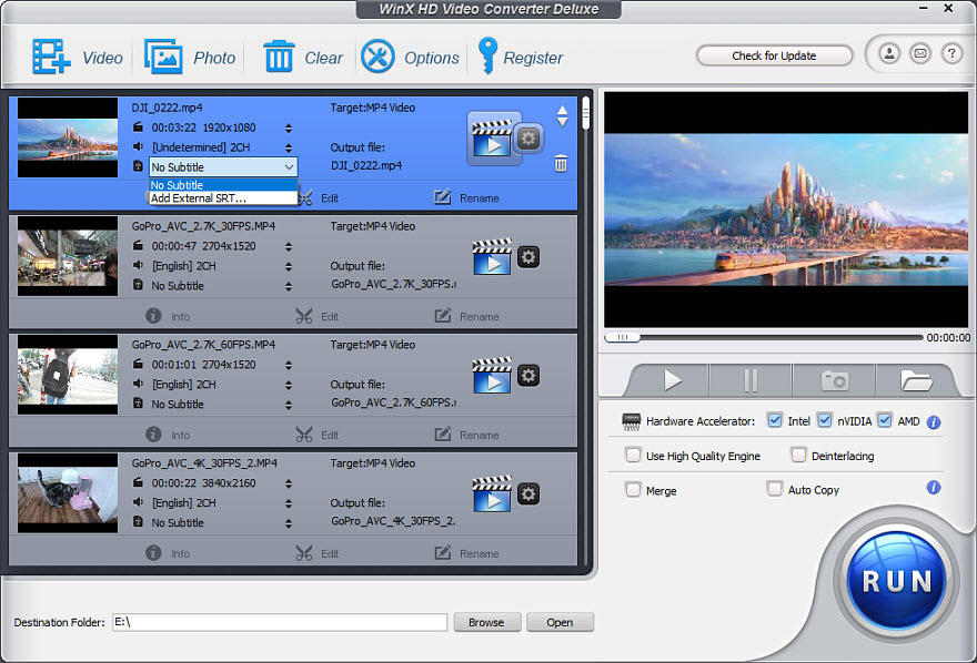 Параметры H.264 и Auto Copy в WinX HD Video Converter Deluxe